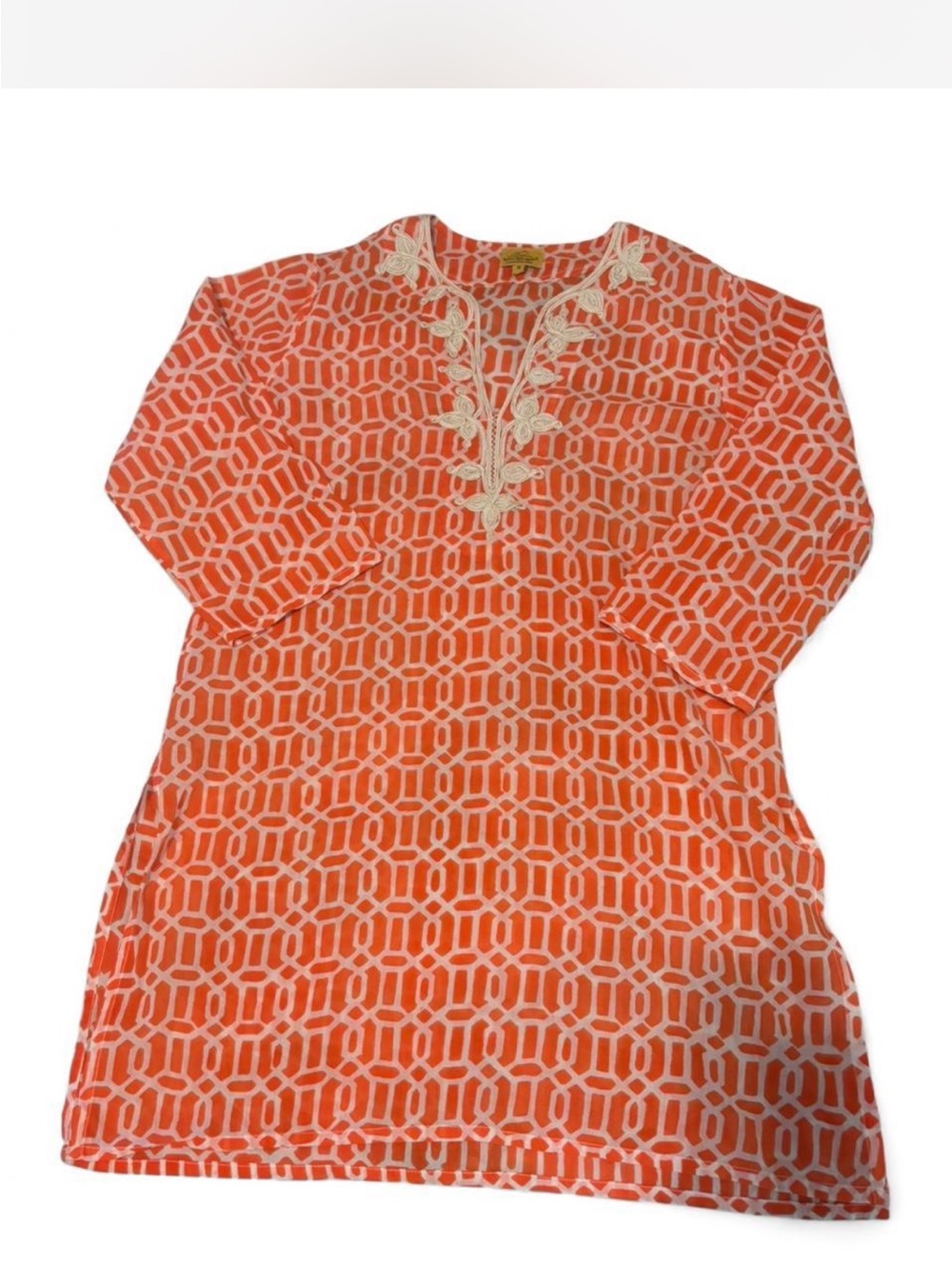 Roberta Roller Rabbit XS Orange Geometric Tunic cotton blouse beach cover up
